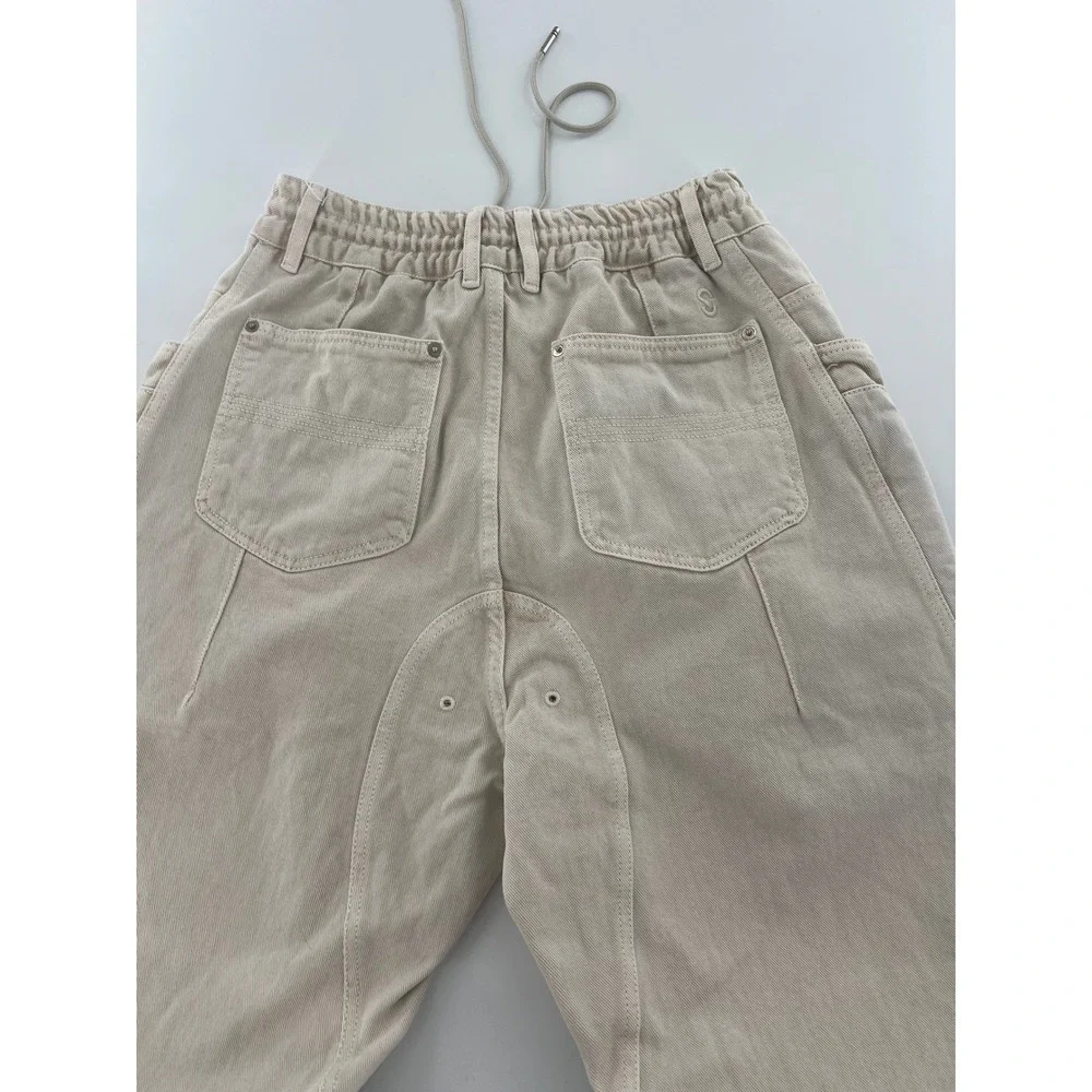Songzio Homme Beige Pleated Balloon Pants Men 44 Tapered Denim unique streetwear